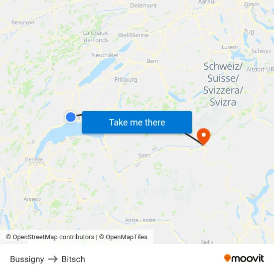 Bussigny to Bitsch map
