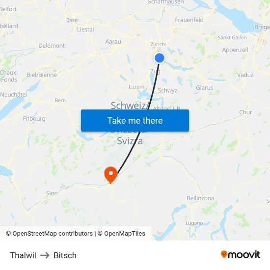 Thalwil to Bitsch map