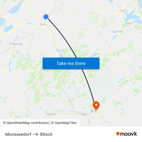 Moosseedorf to Bitsch map