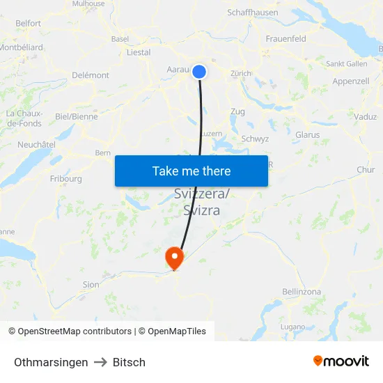 Othmarsingen to Bitsch map