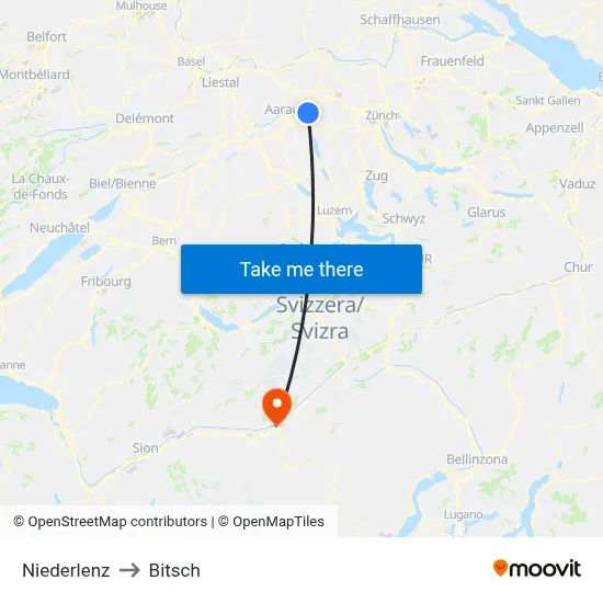 Niederlenz to Bitsch map