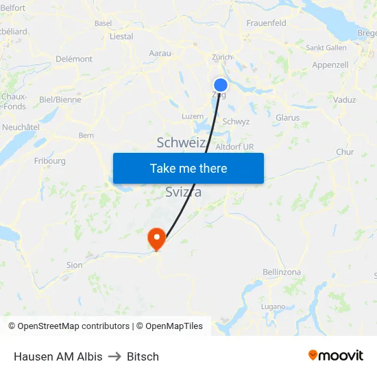 Hausen AM Albis to Bitsch map