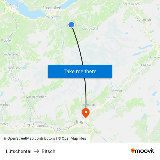 Lütschental to Bitsch map