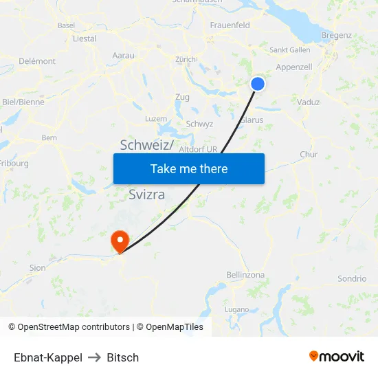 Ebnat-Kappel to Bitsch map