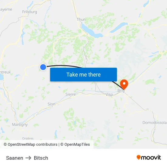 Saanen to Bitsch map