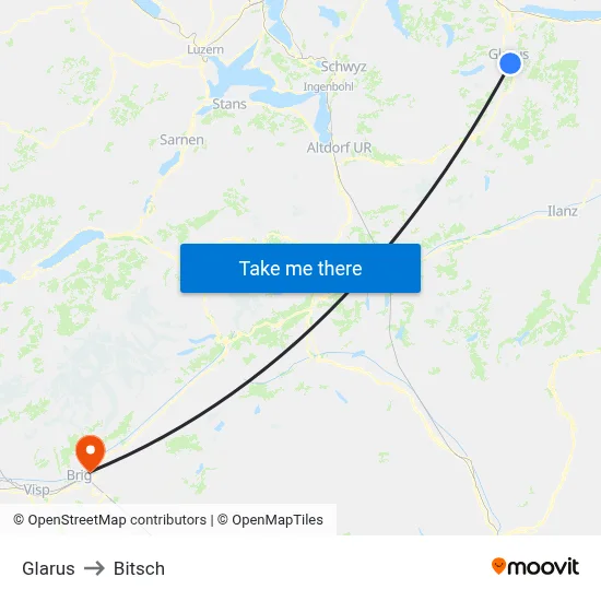 Glarus to Bitsch map