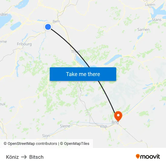 Köniz to Bitsch map