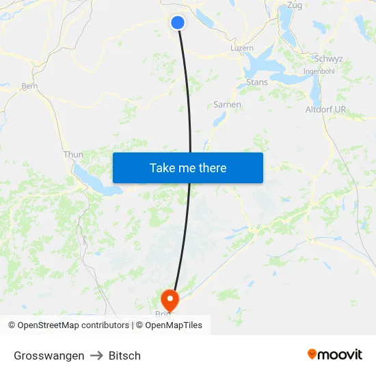 Grosswangen to Bitsch map