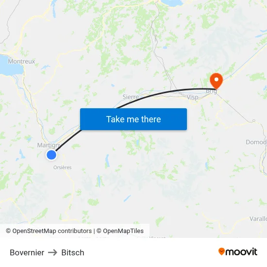 Bovernier to Bitsch map