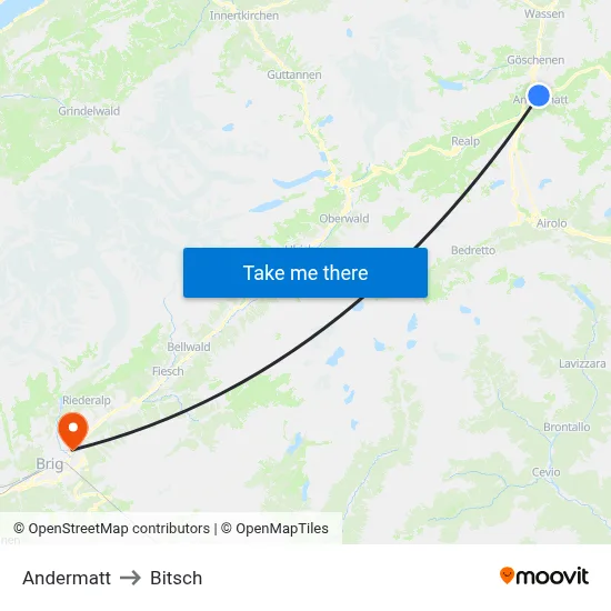Andermatt to Bitsch map