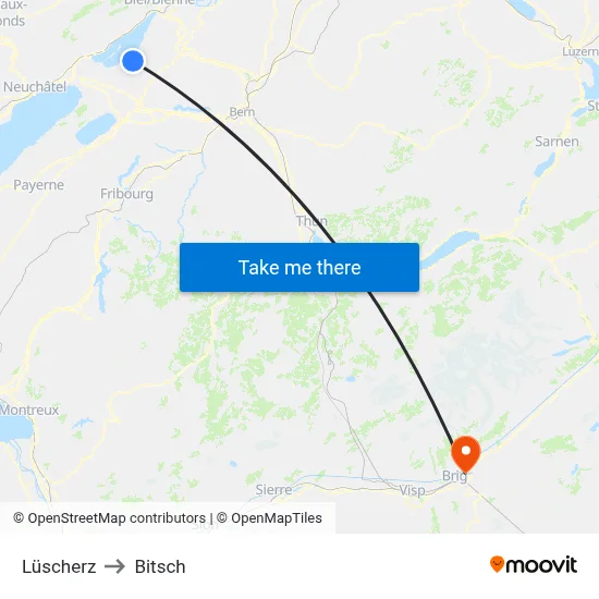 Lüscherz to Bitsch map
