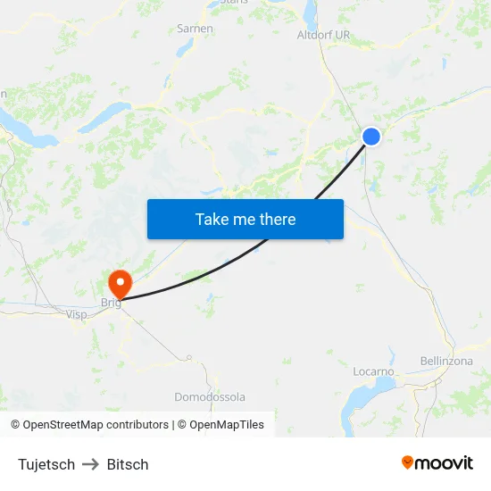 Tujetsch to Bitsch map