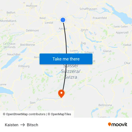 Kaisten to Bitsch map