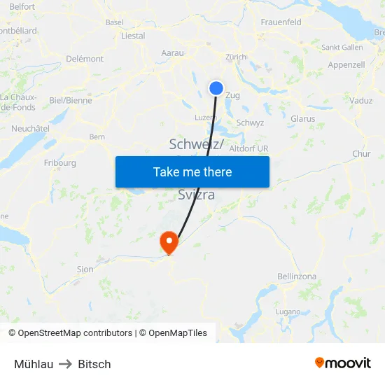 Mühlau to Bitsch map
