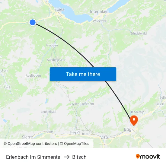 Erlenbach Im Simmental to Bitsch map