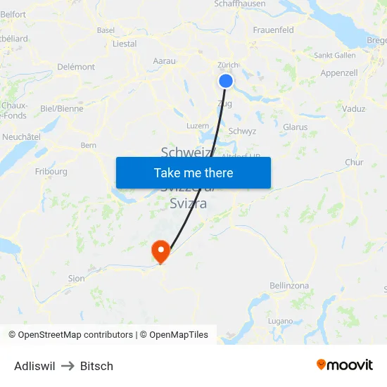 Adliswil to Bitsch map