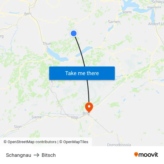 Schangnau to Bitsch map
