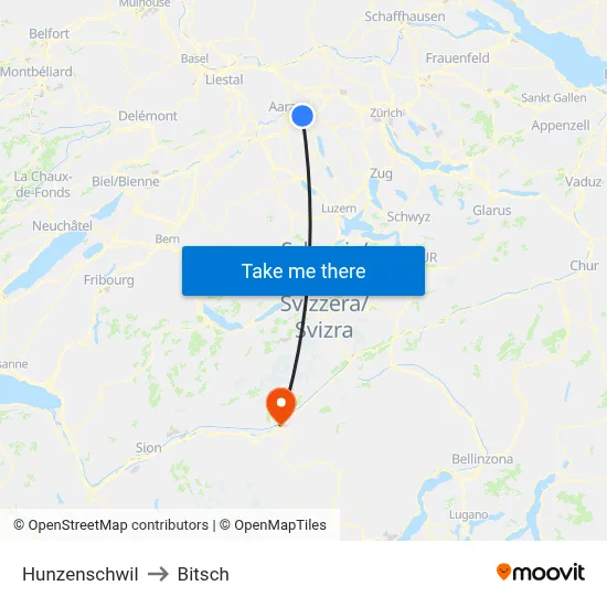 Hunzenschwil to Bitsch map