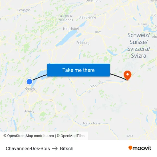 Chavannes-Des-Bois to Bitsch map