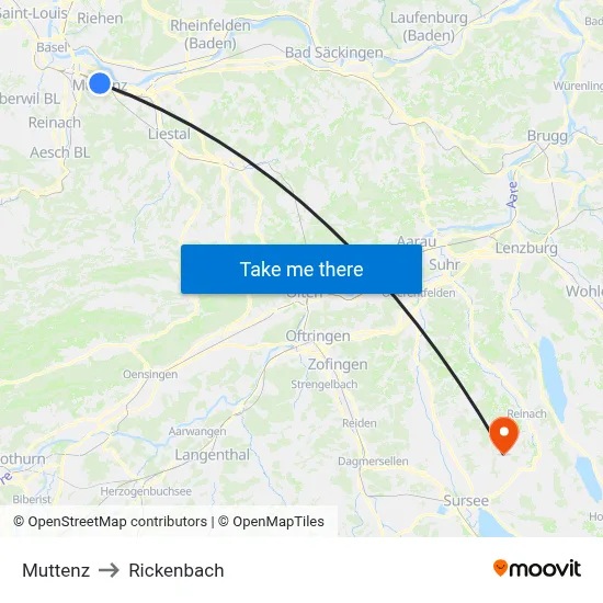 Muttenz to Rickenbach map