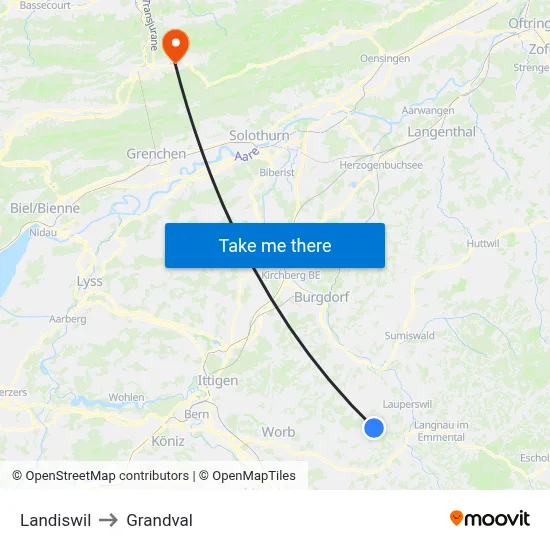 Landiswil to Grandval map