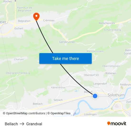Bellach to Grandval map