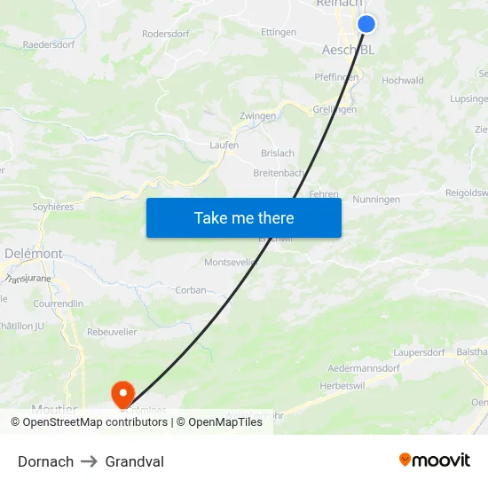 Dornach to Grandval map