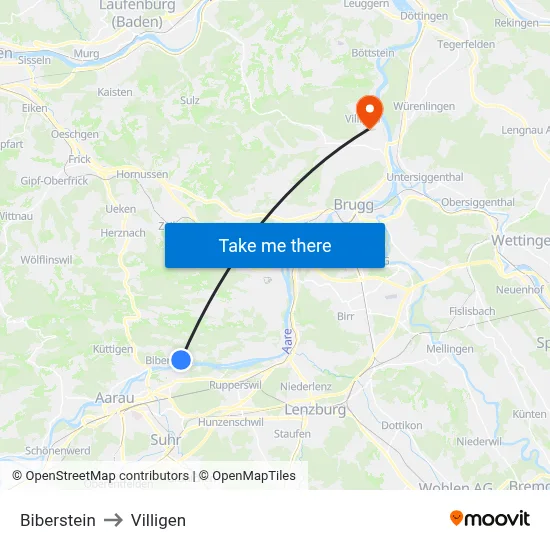 Biberstein to Villigen map