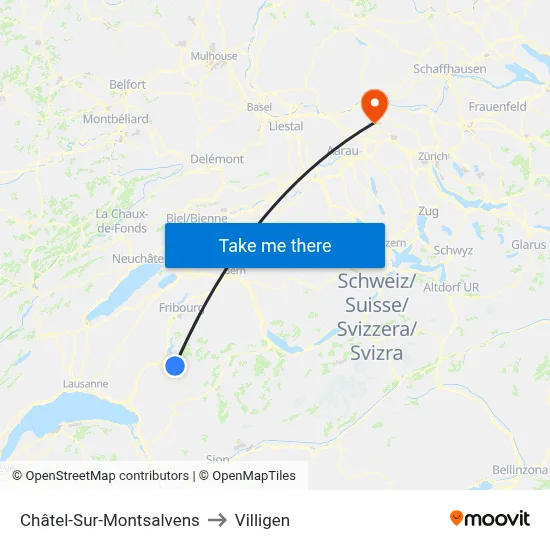 Châtel-Sur-Montsalvens to Villigen map