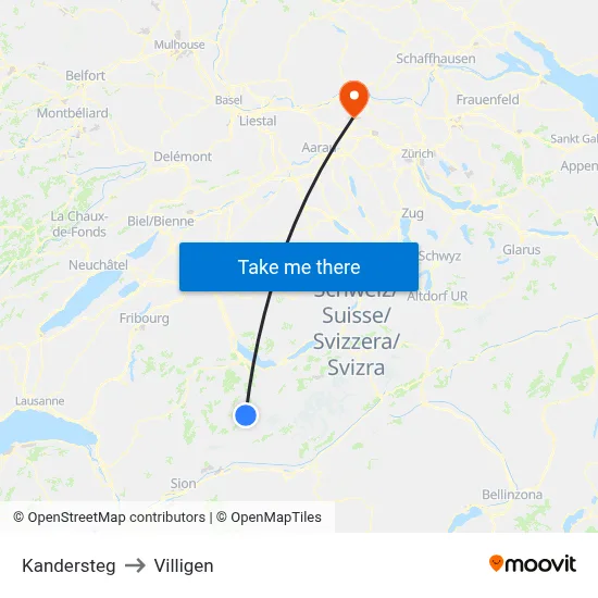 Kandersteg to Villigen map