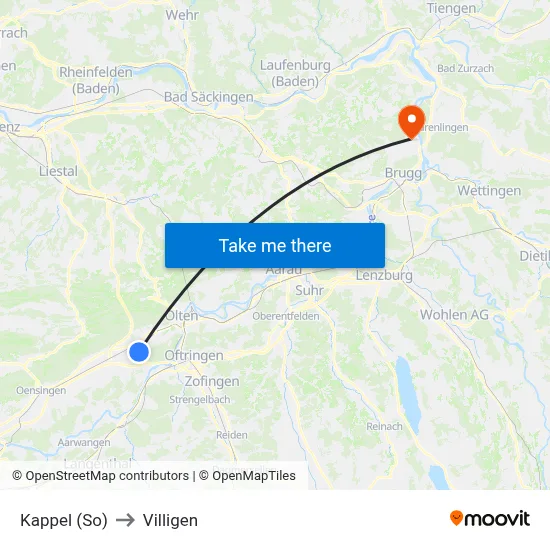 Kappel (So) to Villigen map