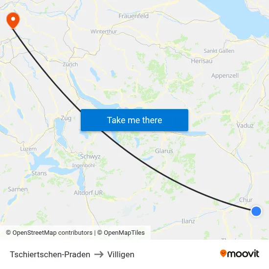 Tschiertschen-Praden to Villigen map