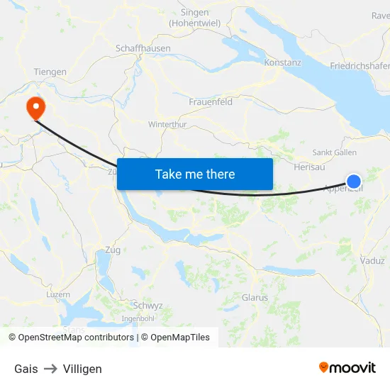 Gais to Villigen map