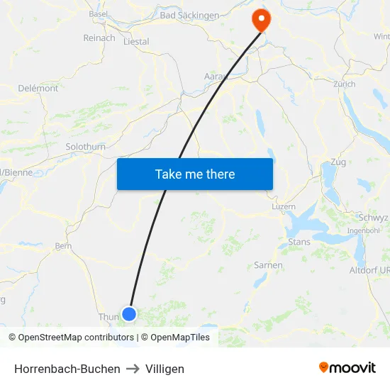 Horrenbach-Buchen to Villigen map