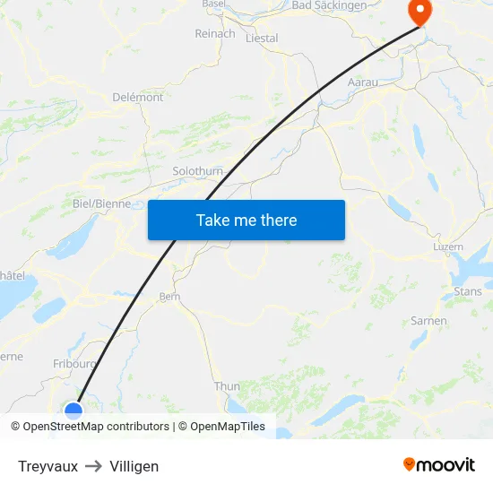 Treyvaux to Villigen map