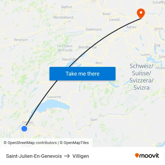 Saint-Julien-En-Genevois to Villigen map