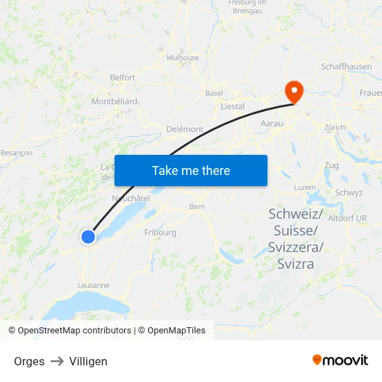 Orges to Villigen map