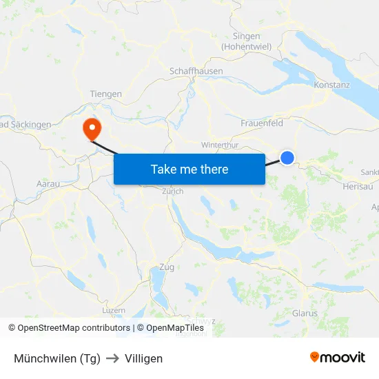 Münchwilen (Tg) to Villigen map