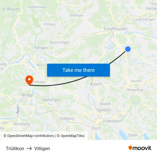 Trüllikon to Villigen map