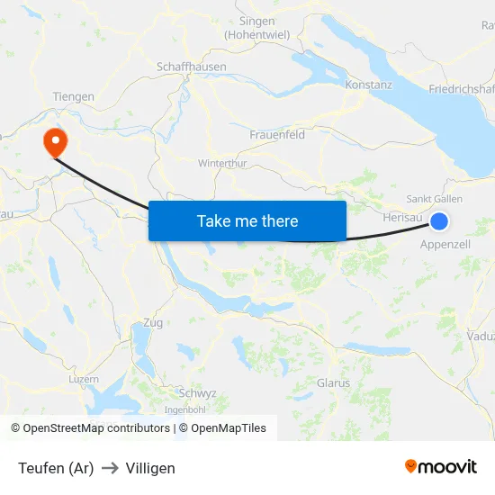 Teufen (Ar) to Villigen map