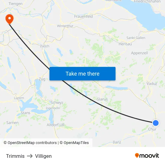 Trimmis to Villigen map