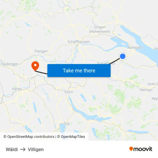 Wäldi to Villigen map