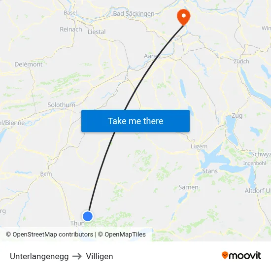 Unterlangenegg to Villigen map