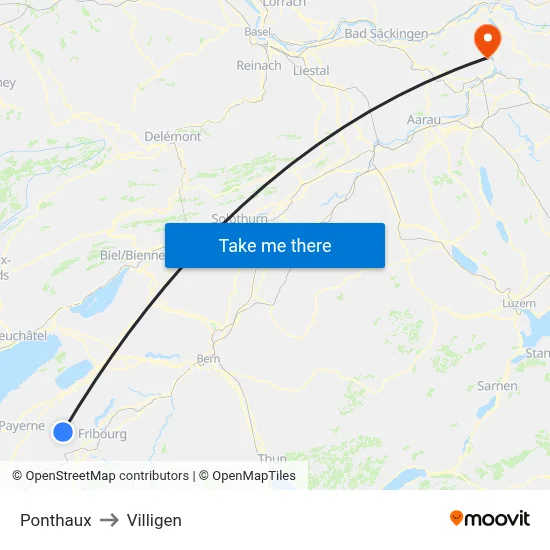 Ponthaux to Villigen map