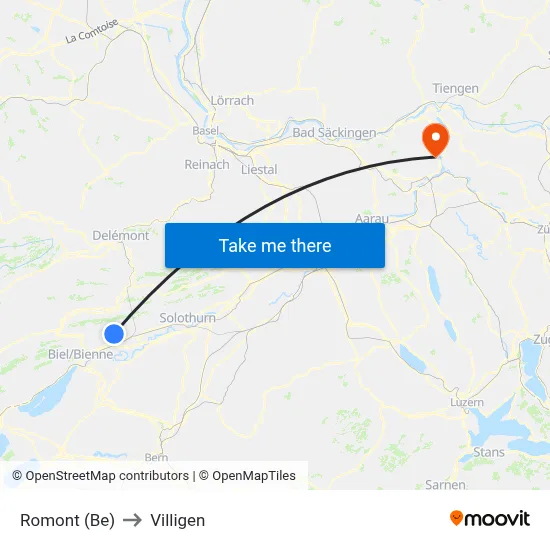 Romont (Be) to Villigen map
