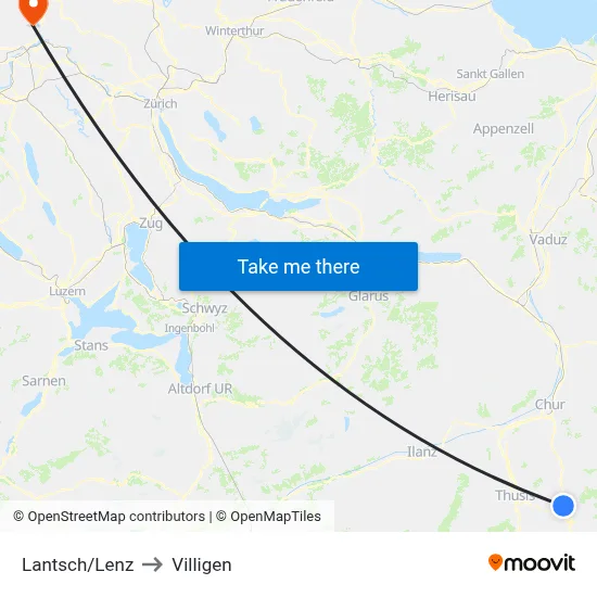 Lantsch/Lenz to Villigen map