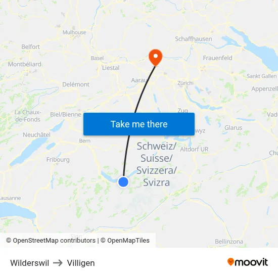 Wilderswil to Villigen map