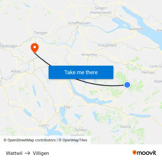 Wattwil to Villigen map