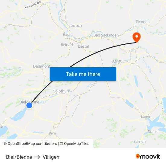 Biel/Bienne to Villigen map