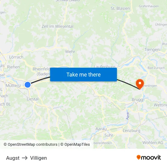 Augst to Villigen map